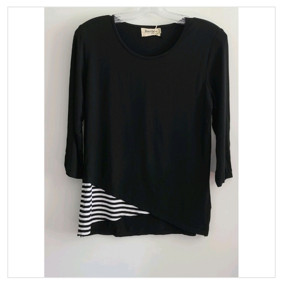 CREATION Bamboo Black solid with stripe accent Tunic Top Size Small NWT - Picture 2 of 7